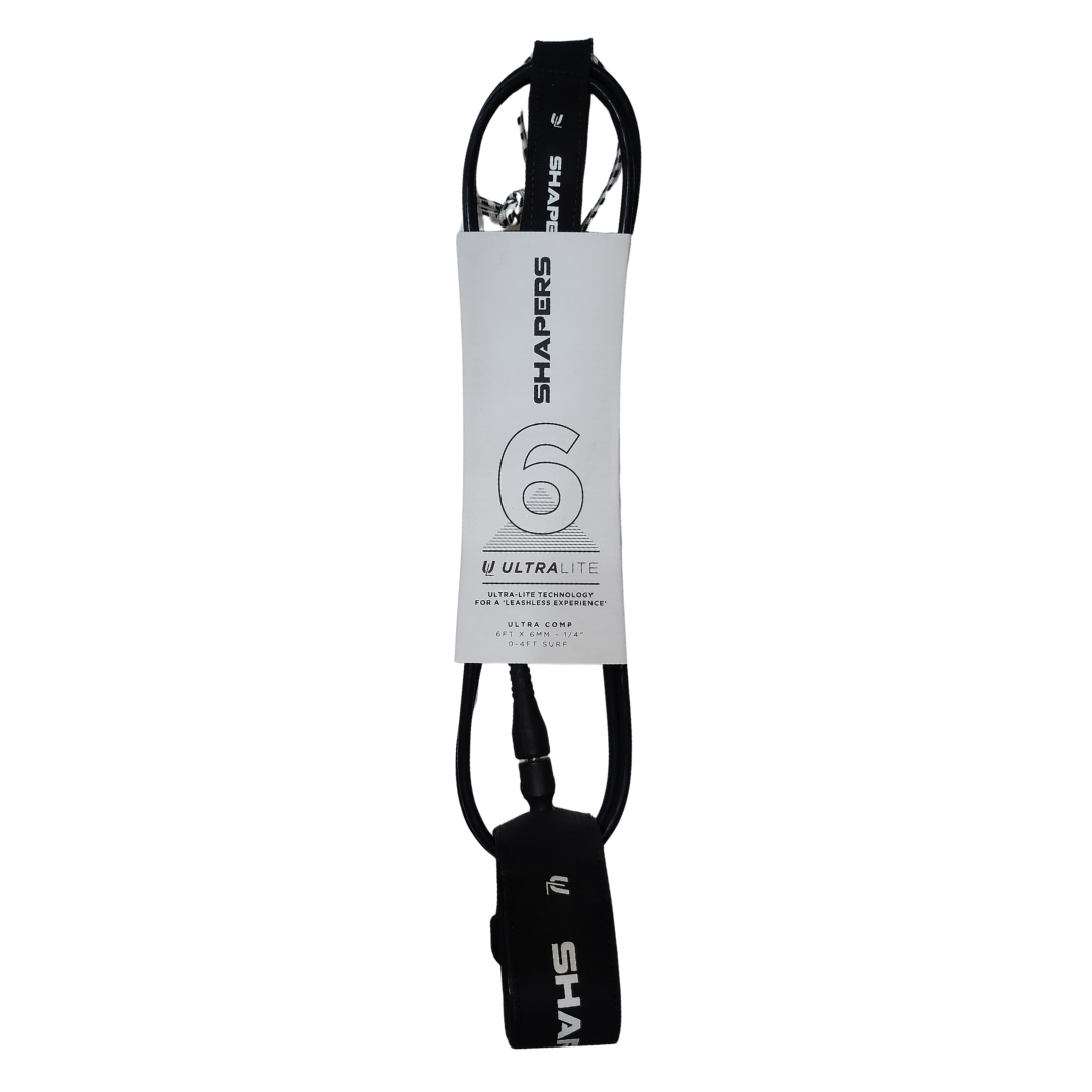 Shapers Ultralite 6ft 6mm Comp Leash Black