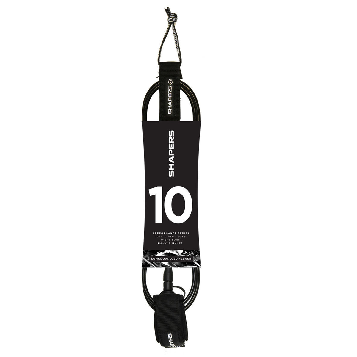 10Ft Longboard Leash Ankle : Black
